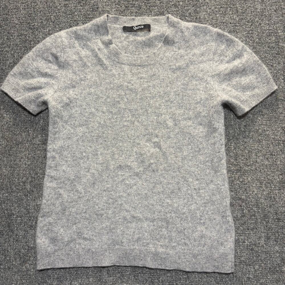 Quince Womens Mongolian Cashmere Short Sleeve Sweater Tee Heather Grey Small